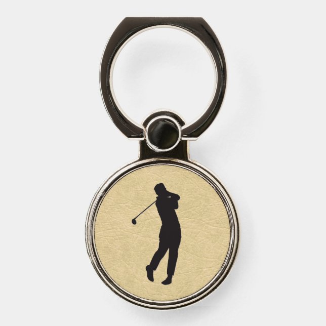 Tan Leather Golf Design Phone Ring Stand (Front)