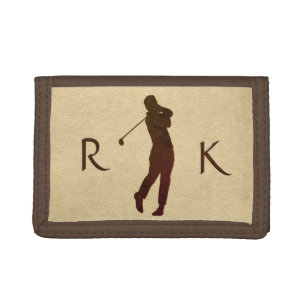 Tan Leather Golf Design Tri-fold Wallet