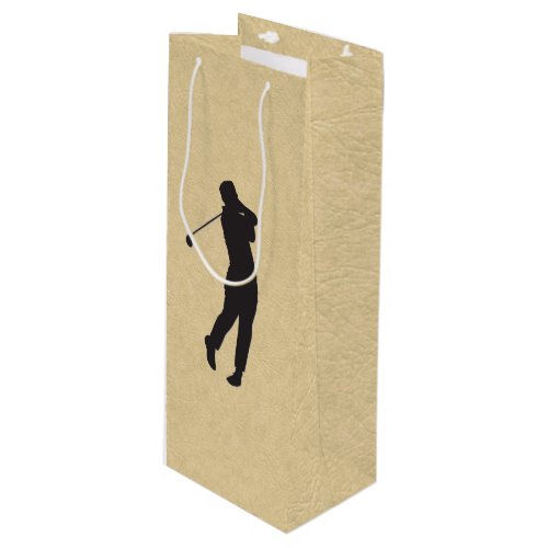 Tan Leather Golf Design Wine Gift Bag