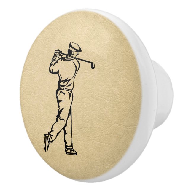Tan Leather Look Golf Design Ceramic Knob (Right)