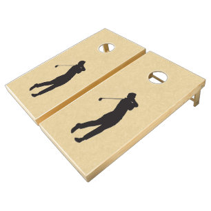 Tan Leather Look Golf Design Cornhole Set