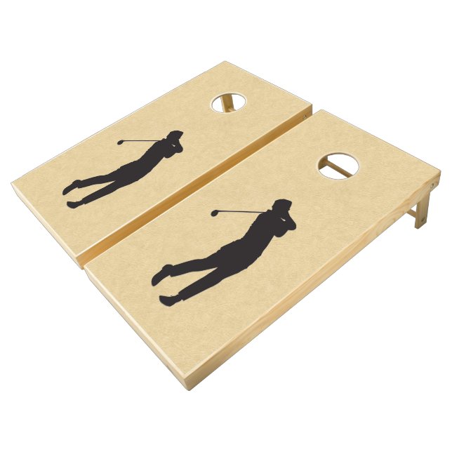 Tan Leather Look Golf Design Cornhole Set (Angled)