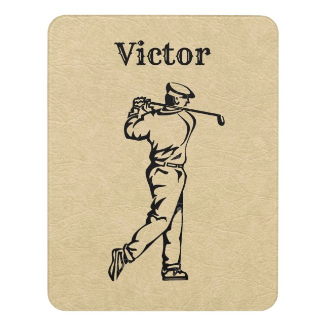 Tan Leather Look Golf Design Door Sign (Contemporary Vert)