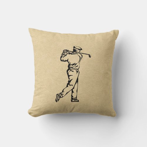 Tan Leather Look Golf Design Throw Pillow