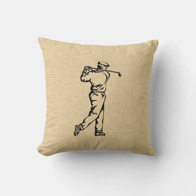 Tan Leather Look Golf Design Throw Pillow (Front)
