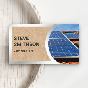 Tan Leather Steel Rooftop Solar Panels Business Card