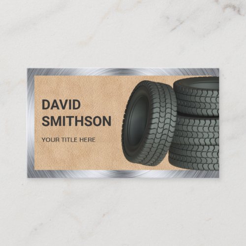 Tan Leather Wheel Alignment Car Tire Shop Business Card