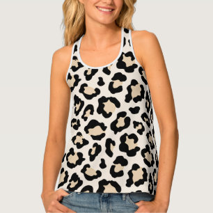Tan leopard print trendy racerback tank top.