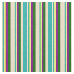 Tan, Light Sea Green, Yellow, Purple & Dark Green Fabric