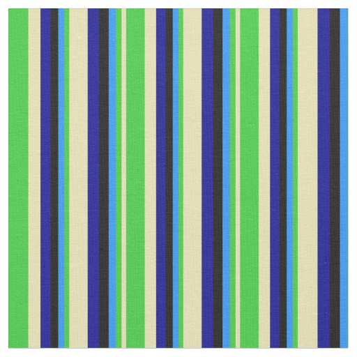 Tan, Lime Green, Blue, Black & Dark Blue Lines Fabric