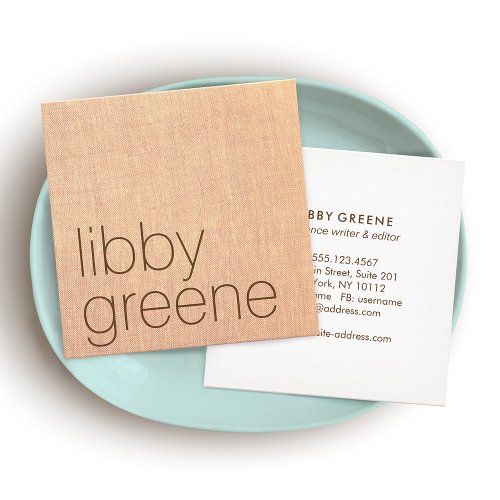  Tan Linen Modern Minimalist Square Business Card