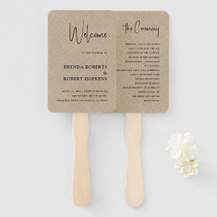 Tan Linen Simple Black Script Wedding Hand Fan