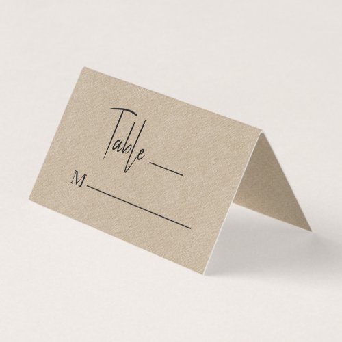 Tan Linen Simple Black Script Wedding Place Card