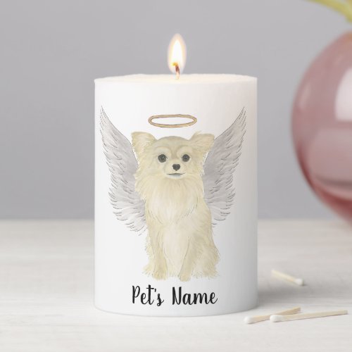 Tan Long Haired Chihuahua Sympathy Memorial Pillar Candle