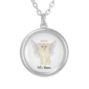 Tan Long Haired Chihuahua Sympathy Memorial Silver Plated Necklace