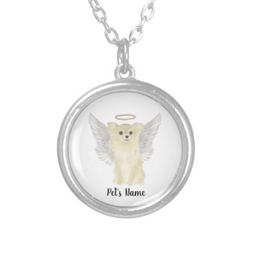 Tan Long Haired Chihuahua Sympathy Memorial Silver Plated Necklace
