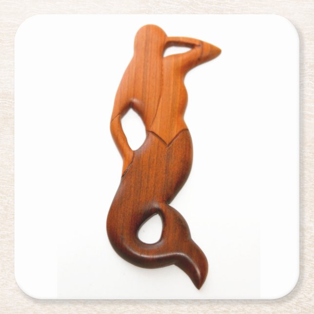 tan lookout mermaid square paper coaster (Front)