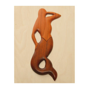 tan lookout mermaid wood wall art