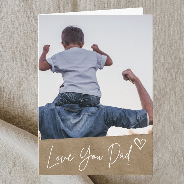 Tan Love You Dad Heart Custom Photo Father's Day Card (Creator Uploaded)