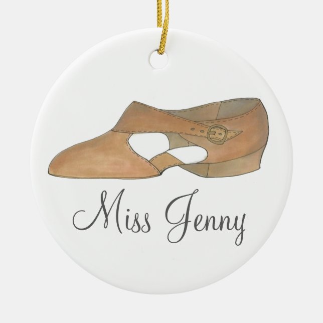 Tan Lyrical Dance Shoe Teacher Choreographer Ceramic Ornament (Front)