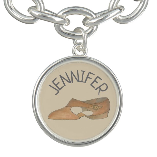 Tan Lyrical Modern Dance Shoe Choreographer Charm Bracelet (Design)