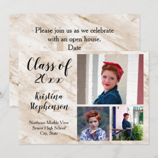 Tan Marble 3 Photo School Graduation Announcement
