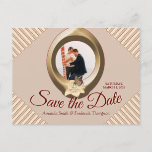 Tan - Marsala Wine & Modern Save the Date Announcement Postcard