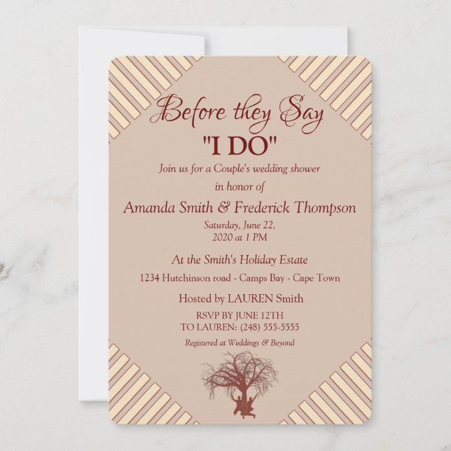 Tan,Marsala Wine - Modern Wedding Shower Invitation (Front)