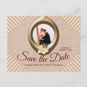 Tan - Marsala Wine & Textured Save the Date Announcement Postcard