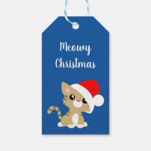 Tan Meowy Christmas Kitty Gift Tags