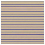 [ Thumbnail: Tan & Midnight Blue Colored Pattern of Stripes Fabric ]