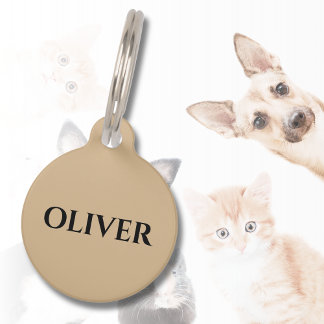 Tan Minimalist Cat Dog Name Address  Pet ID Tag