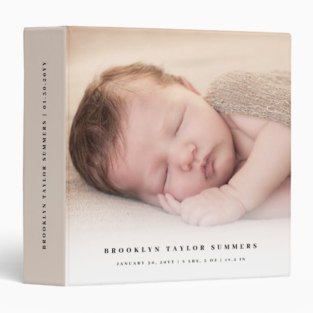 Tan Minimalist Modern New Baby's First Year Photo 3 Ring Binder (Front/Spine)