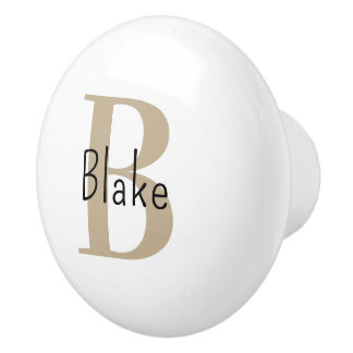 Tan Monogram Gender Neutral Name Drawer Knob