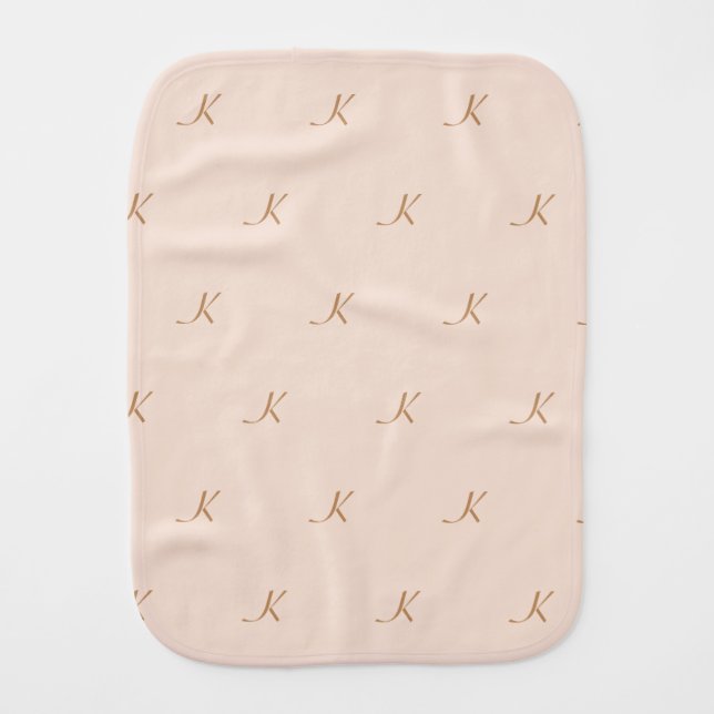 Tan Monogrammed Pattern  Baby Burp Cloth (Front)