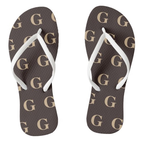 Tan Monograms on Dark Brown Background Flip Flops