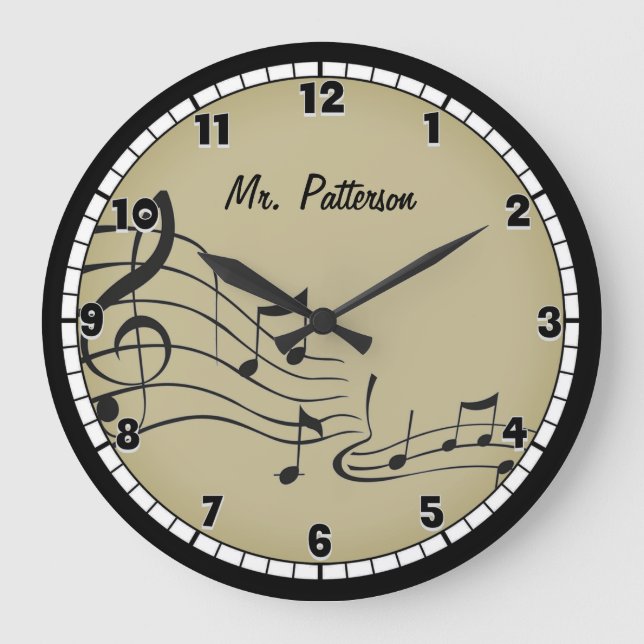 Tan Music Notes Custom Large Clock (Front)