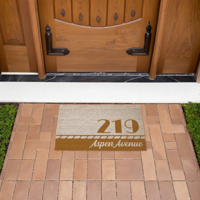 Tan Mustard Retro Fonts Your Address Fiber Doormat (Insitu (Outdoor))