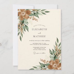 Tan Muted Autumnal Wedding Invitation