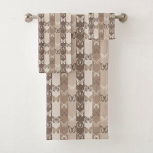 Tan Neutral Earth Butterfly Stripes Design  Bath Towel Set