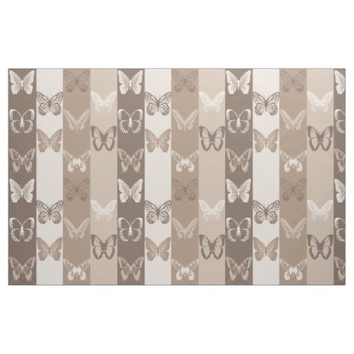 Tan Neutral Earth Butterfly Stripes Design  Fabric