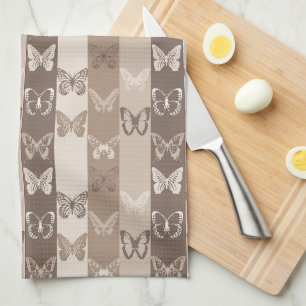 Tan Neutral Earth Butterfly Stripes Design Kitchen Towel