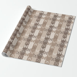 Tan Neutral Earth Butterfly Stripes Design Wrapping Paper
