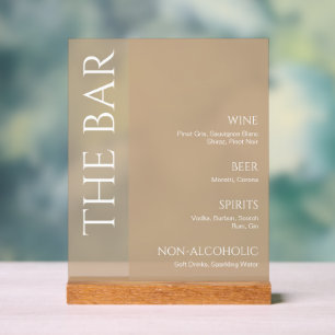Tan Neutral Two Tone Wedding Bar Menu Acrylic Sign