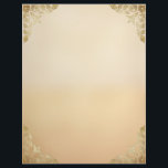 Tan Ombre with Gold Filigree Corners Letterhead<br><div class="desc">A tan gradient background,  with gold,  floral,  filigree corners creates beautiful,  vintage-looking stationery that's perfect for all your correspondence.  The back is plain,  without the corners,  and the same tan gradient as the front.</div>