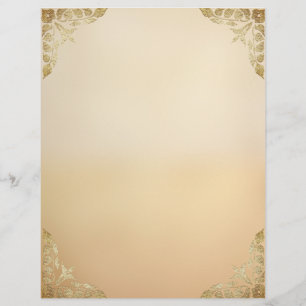 Tan Ombre with Gold Filigree Corners Stationery