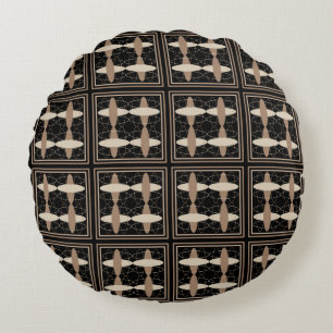 Tan on Black  Round Pillow