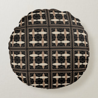 Tan on Black Round Pillow
