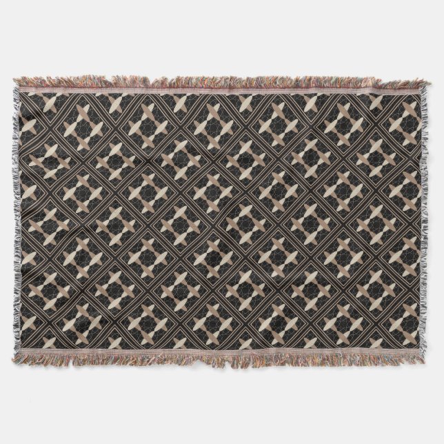 Tan on Black  Throw Blanket (Front)