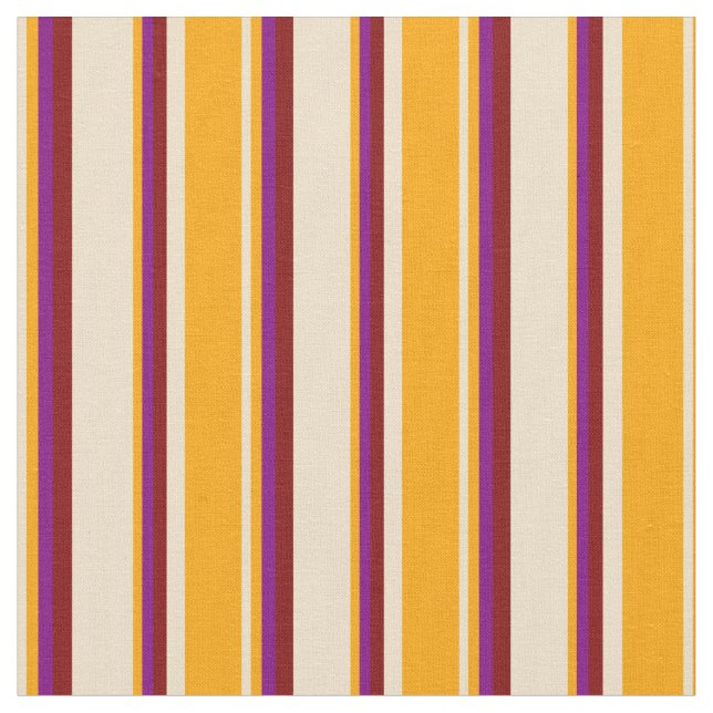 Tan, Orange, Purple & Maroon Lines Fabric (Close Up)